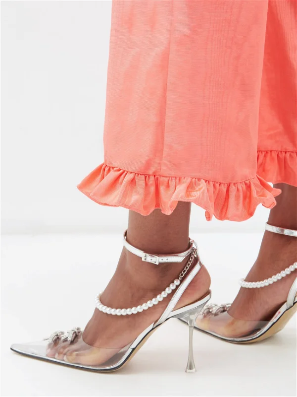 BATSHEVA Pink Ruffle Bottoms Moiré Trousers - House Of Huntington