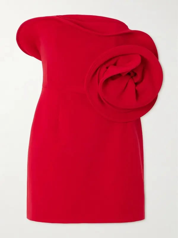 magda butrym red dress Magda Butrym Red Sculptural Rose Floral Appliquéd Wool Blend Corset Mi – House Of Huntington