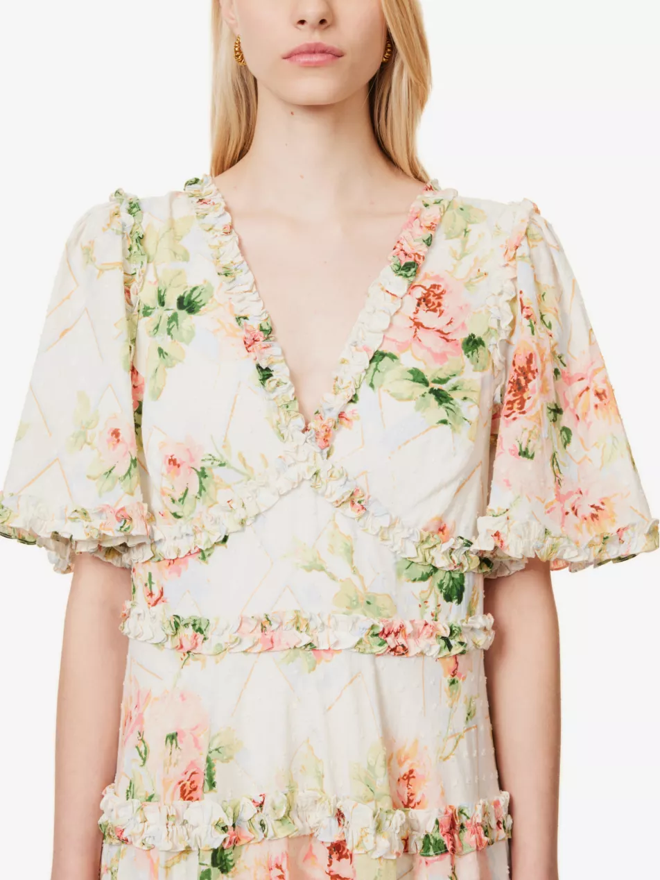NEEDLE AND THREAD Harlequin Rose Floral Print Ruffle Flutter Sleeve Midi Dress - House Of Huntington