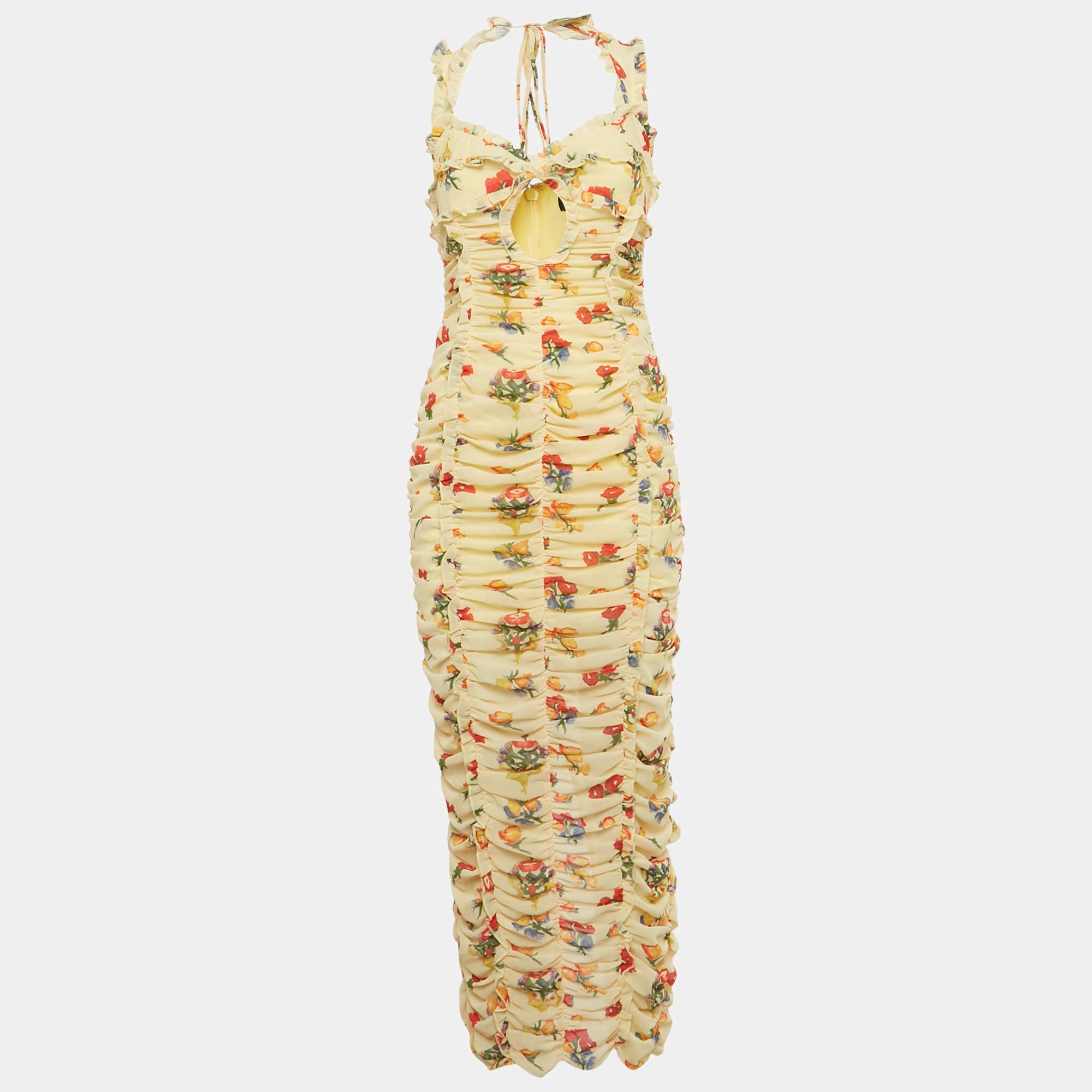 de la vali dress De La Vali Yellow Floral Print Georgette Pampapato Versailles Garden M –  House Of Huntington