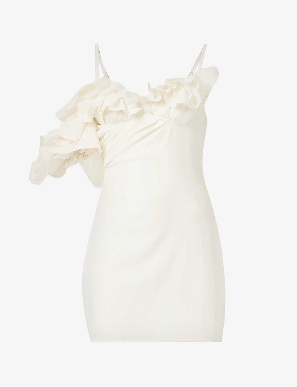 JACQUEMUS La Duna Ruffled Trim Mini White Dress - House Of Huntington