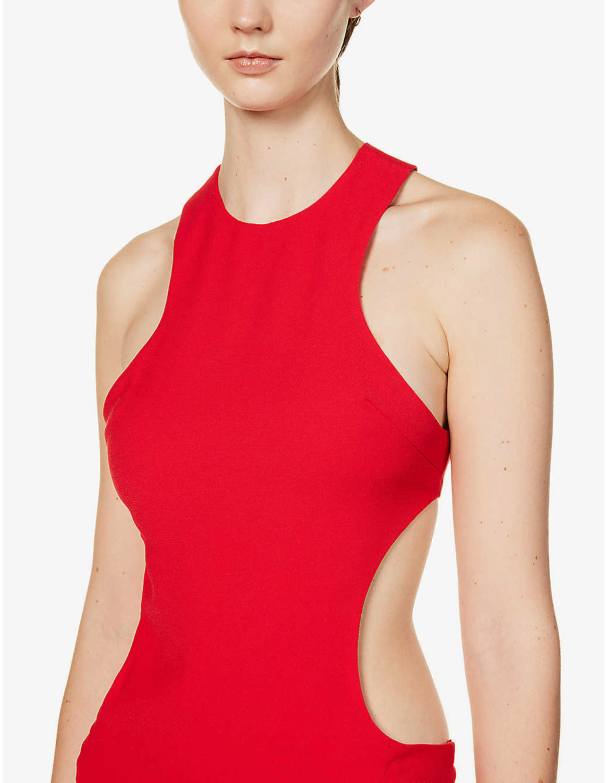 MONOT Red Split Slit Leg Open Back Cut Out Woven Evening Gown Dress - House Of Huntington