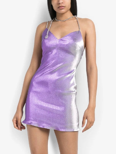 AREA NYC Purple Crystal Choker Lame Mini Summer Party Dress - House Of Huntington