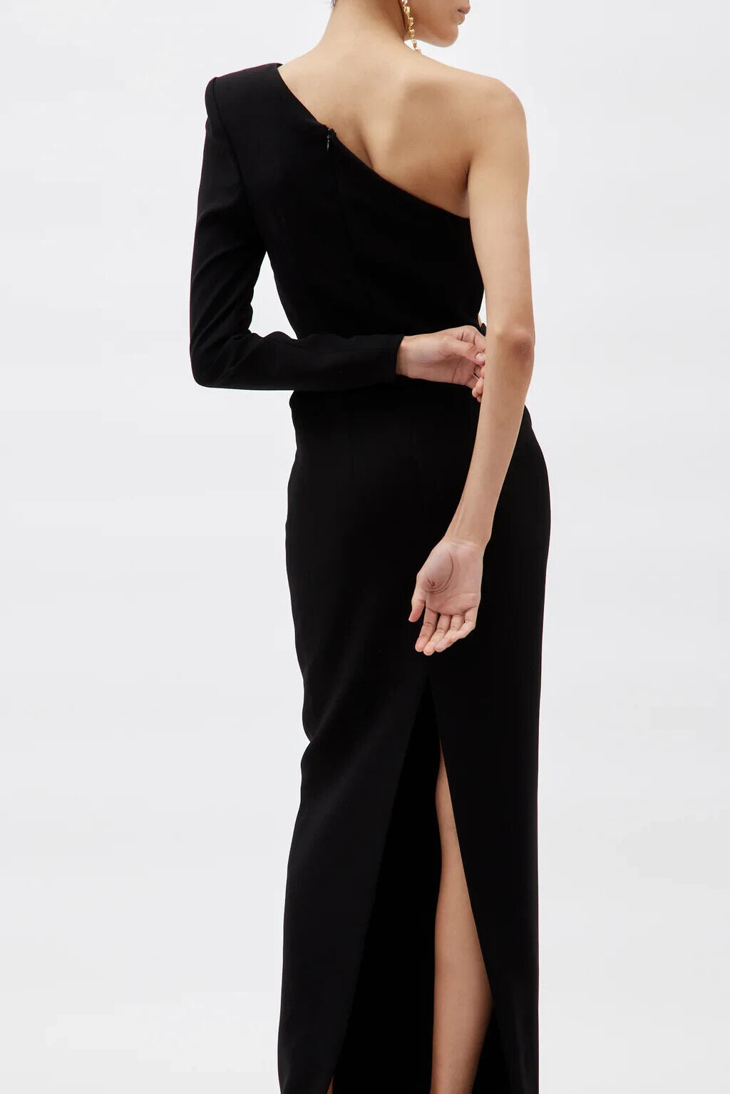 MONOT Black One Shoulder Diamond Cut Out Evening Black Dress Gown - House Of Huntington