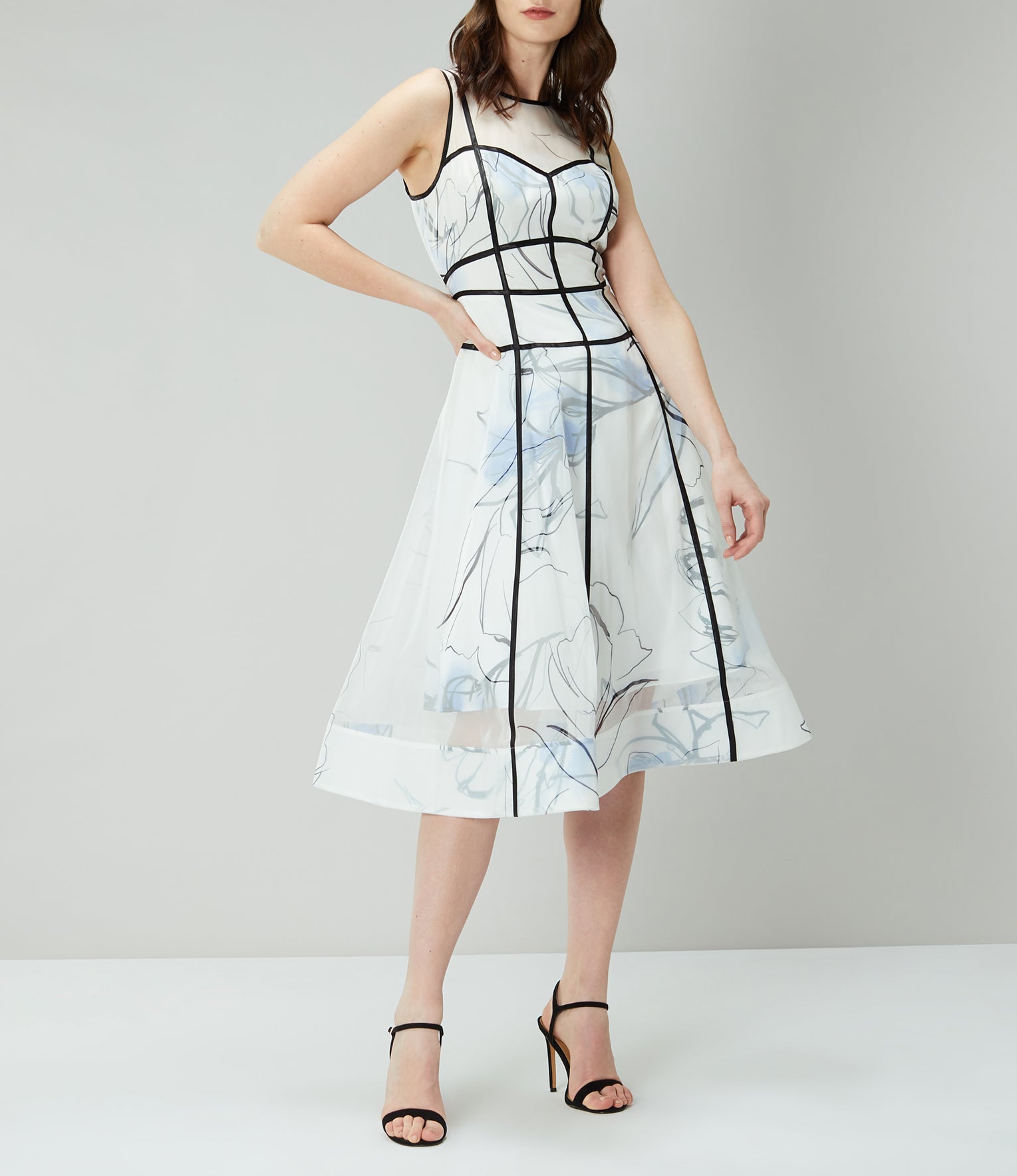 Coast Liza Midi Structured Floral White & Multi Dress - House Of Huntington