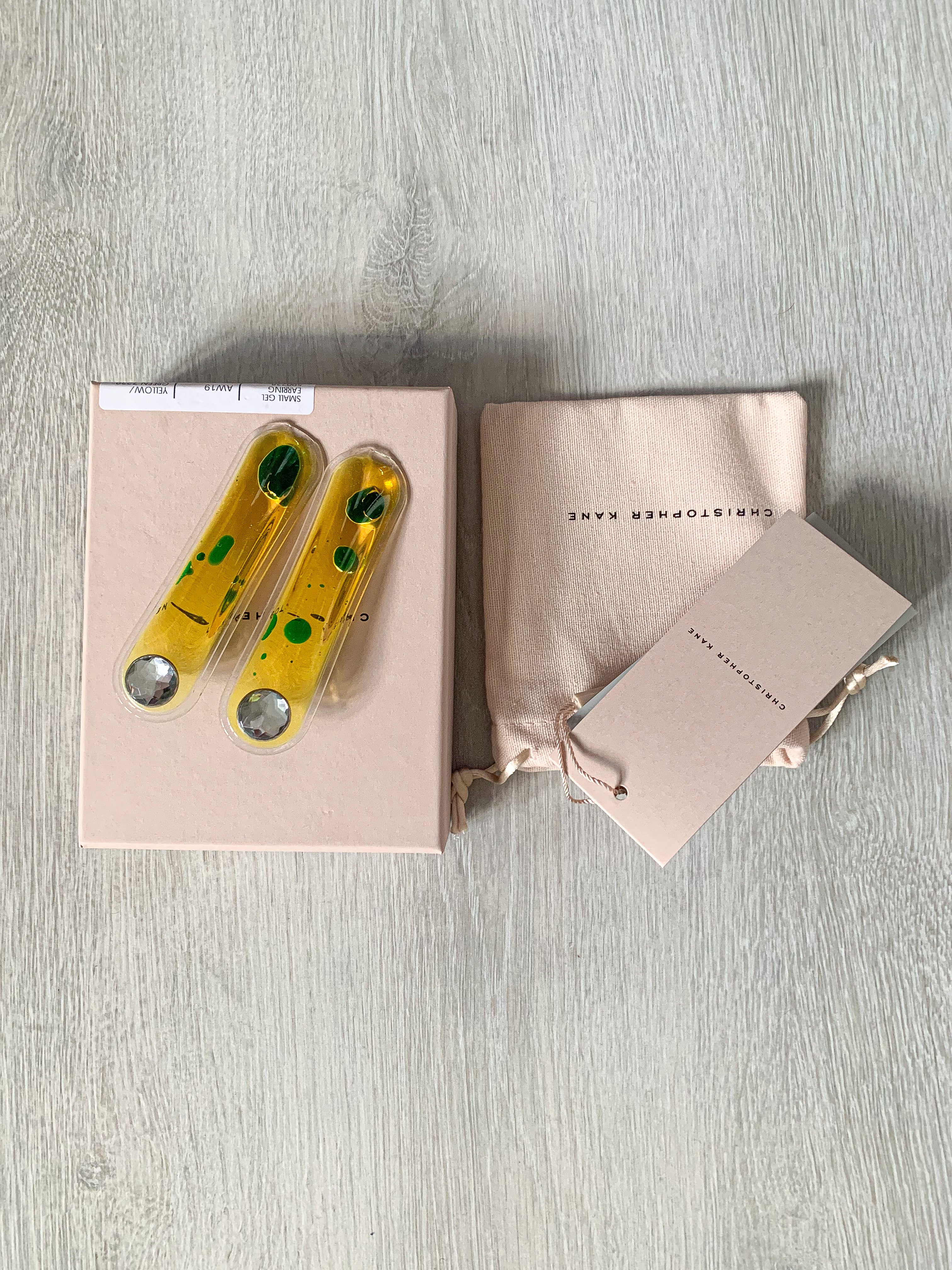 Christopher Kane Lava Gel Yellow Green Liquid Earrings - House Of Huntington