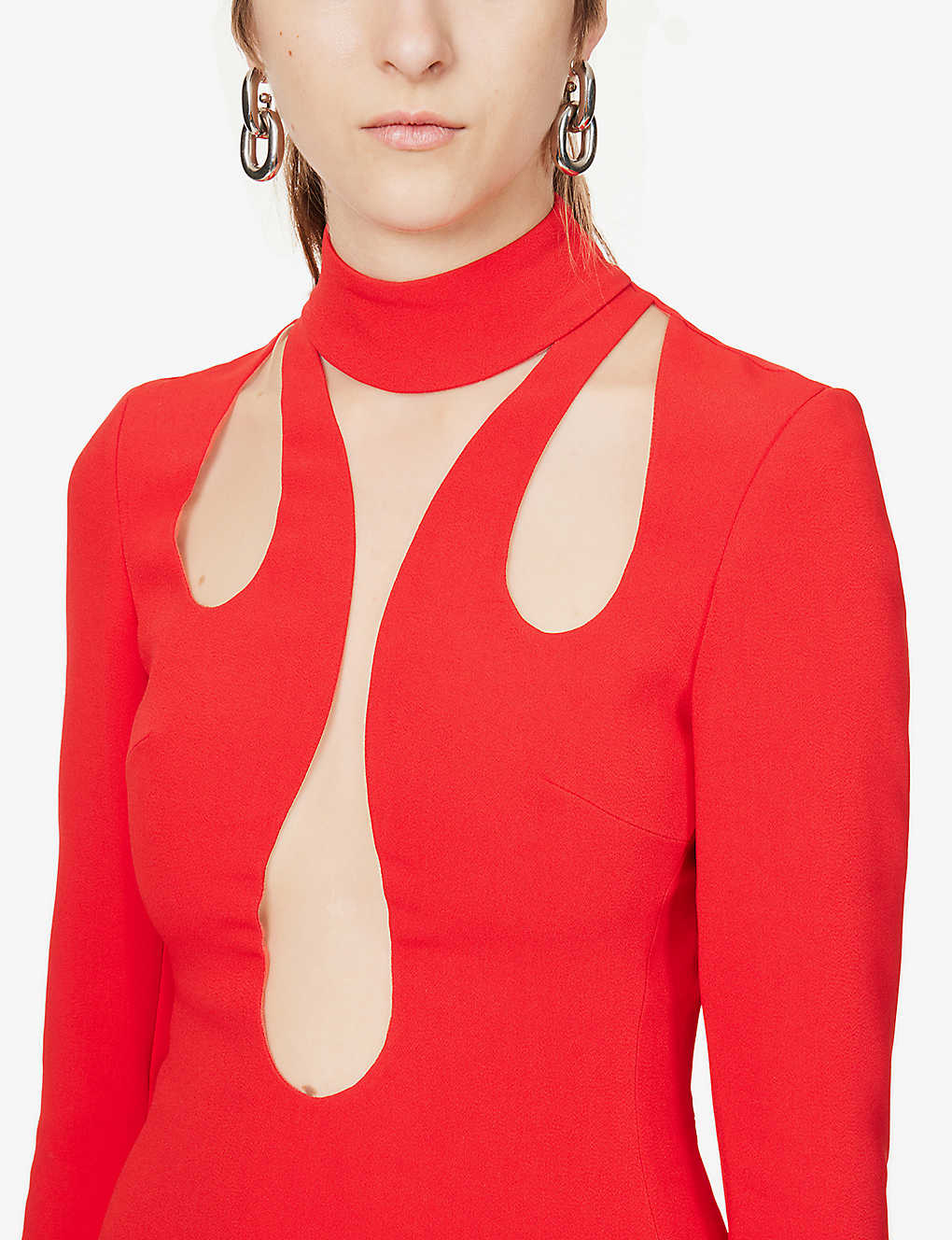 DAVID KOMA Red Cut-out Insert Detail Woven Midi Dress - House Of Huntington