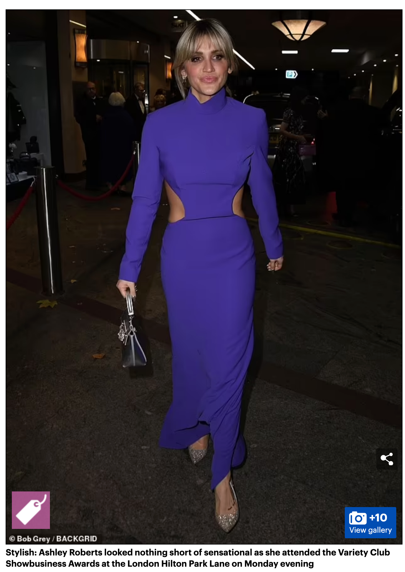 MONOT Cut Out Sides Backless High Neck Slit Leg Purple Crêpe Gown - House Of Huntington