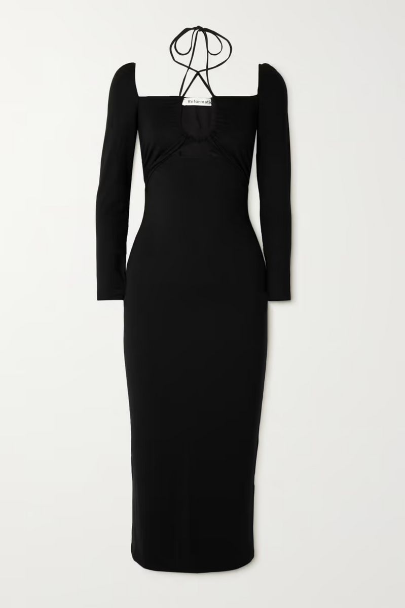 Reformation Nessa long sleeve midi dress black deals - small