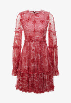 Needle & Thread Red Anya Cherry Flora Long Sleeve Dress