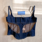 MUGLER Denim Cut-Out Detail Square Neck Corset Top
