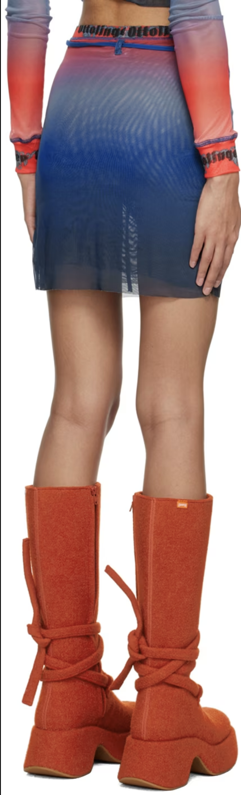 OTTOLINGER Blue Ombre Logo Waistband Mesh Wrap Mini Skirt - House Of Huntington