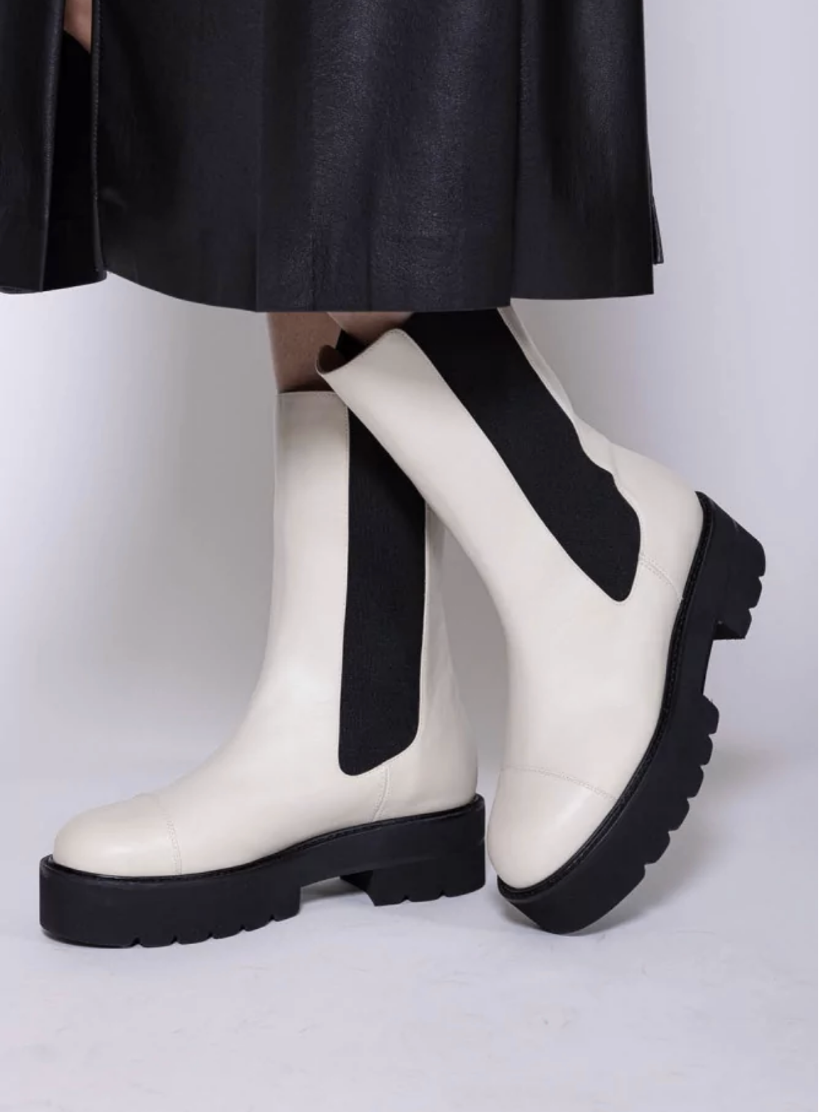 Stuart Weitzman Presley Chunky Chelsea Oat White Utility Boots
