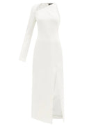 DAVID KOMA White Lace-Up Detail Crepe One Shoulder Midi Dress - House Of Huntington