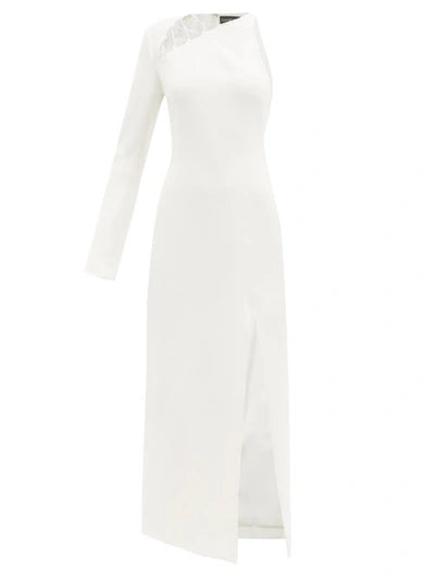 DAVID KOMA White Lace-Up Detail Crepe One Shoulder Midi Dress - House Of Huntington