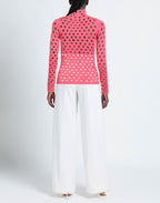 MAISIE WILEN Pink Perforated Turtleneck Long Sleeve Top - House Of Huntington