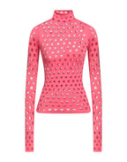 MAISIE WILEN Pink Perforated Turtleneck Long Sleeve Top - House Of Huntington