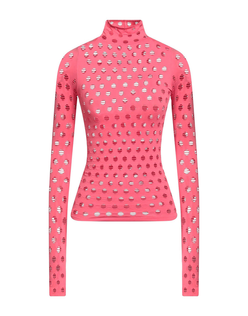 MAISIE WILEN Pink Perforated Turtleneck Long Sleeve Top