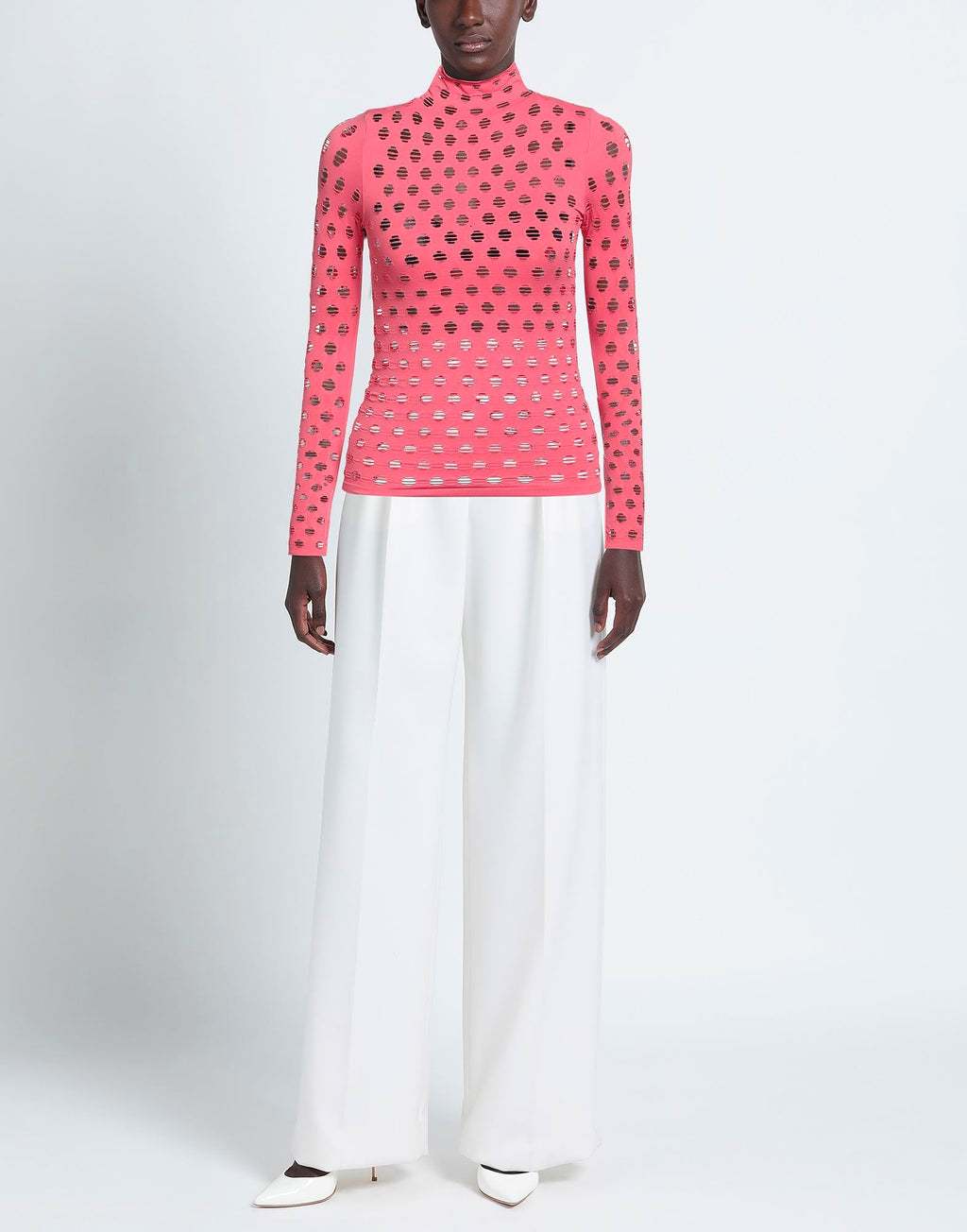 MAISIE WILEN Pink Perforated Turtleneck Long Sleeve Top - House Of Huntington