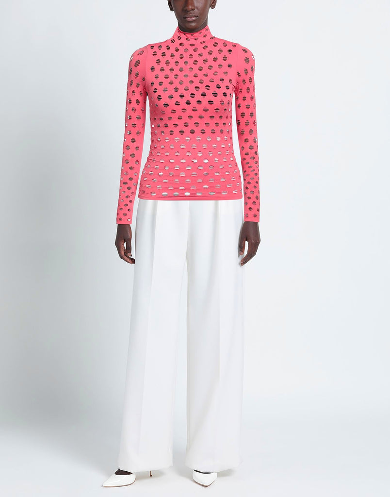 MAISIE WILEN Pink Perforated Turtleneck Long Sleeve Top