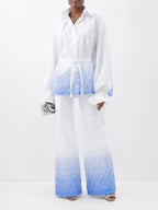 HALPERN Sequinned Cotton Lawn Stovepipe Trousers - House Of Huntington