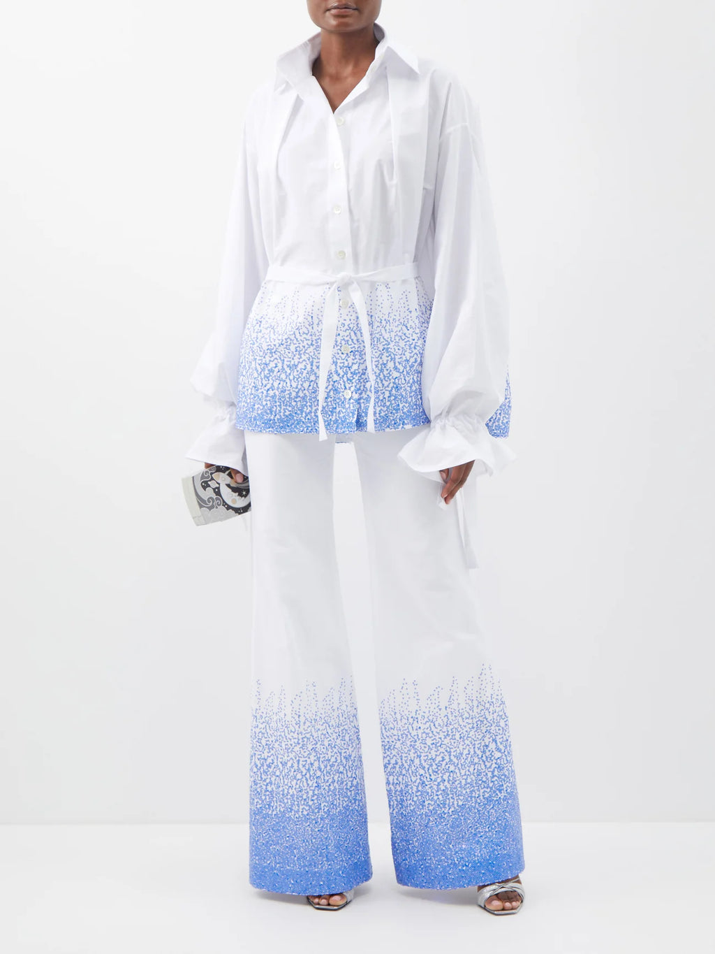 HALPERN Sequinned Cotton Lawn Stovepipe Trousers - House Of Huntington