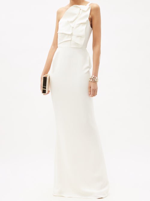 Robe colonne blanche à volants et à une épaule Warrington de Roland Mouret