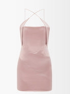 16ARLINGTON Pink Corseted Crossover Strap Satin Mini Dress - House Of Huntington