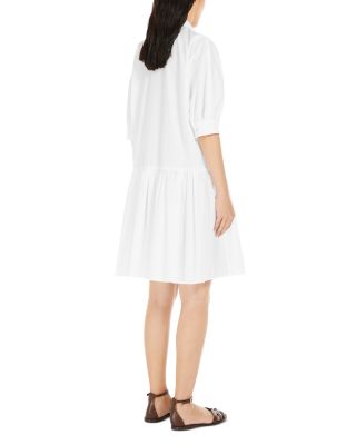 Max Mara White Caronte Cotton Poplin Pleat Hem Shirt Dress