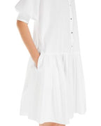 Max Mara White Caronte Cotton Poplin Pleat Hem Shirt Dress