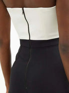 DAVID KOMA Crystal Embellished Ruched Front Strapless White Black Monochrome Jumpsuit - House Of Huntington