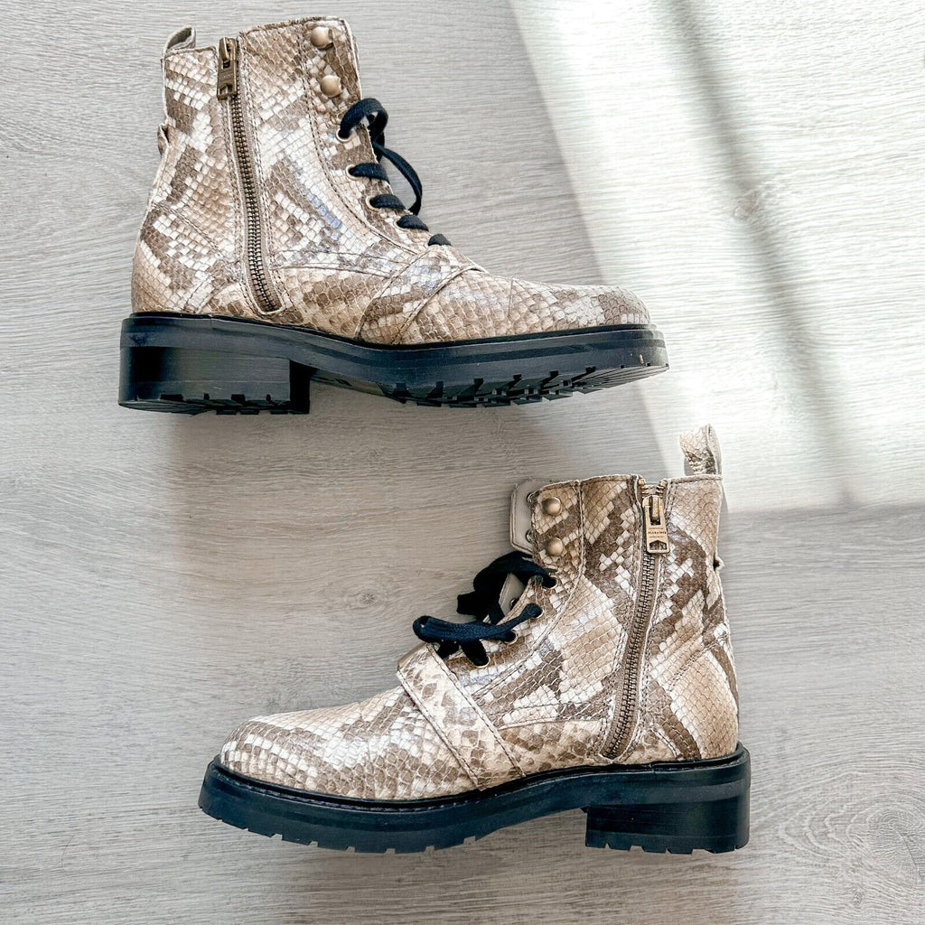 ALLSAINTS Combat Snake Print Lace Zip Chunky Heel Ankle Donita Boots (EU 36)