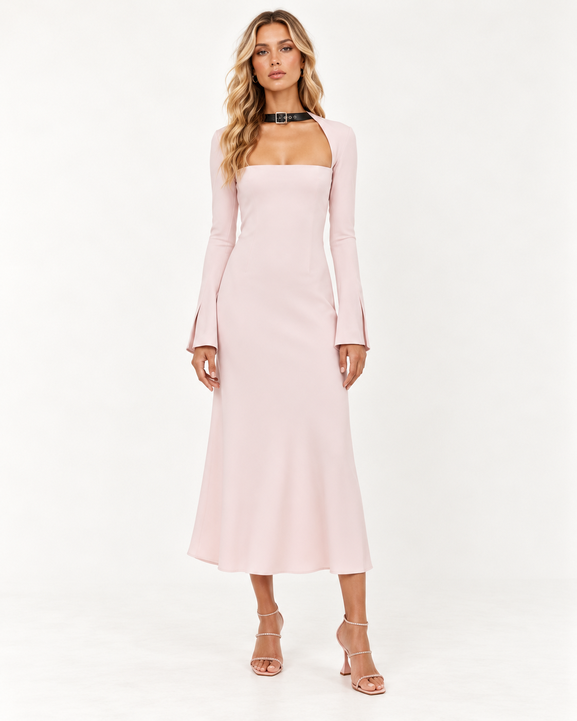 16ARLINGTON Leith Leather Buckle Detail Strap Pink Midi Dress 1