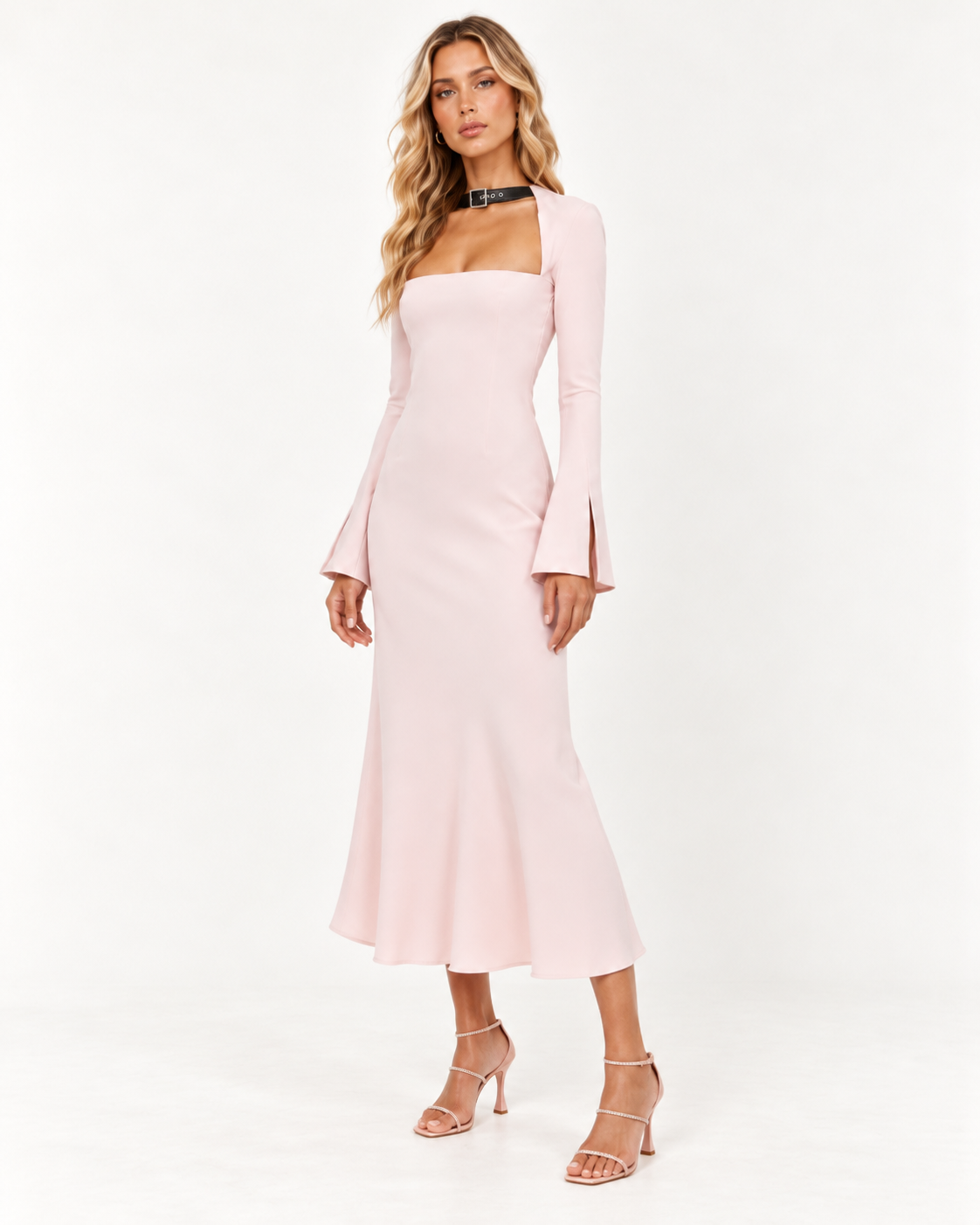 16ARLINGTON Leith Leather Buckle Detail Strap Pink Midi Dress 2