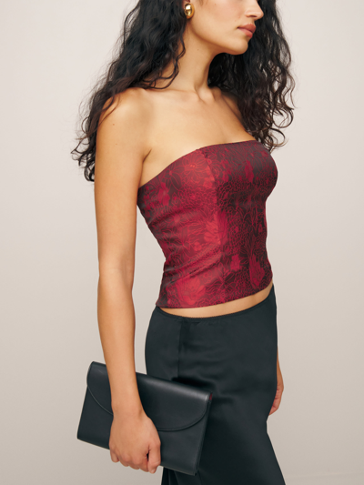 Reformation Giorgia Trägerloses Oberteil aus rotem Blumen-Jacquard
