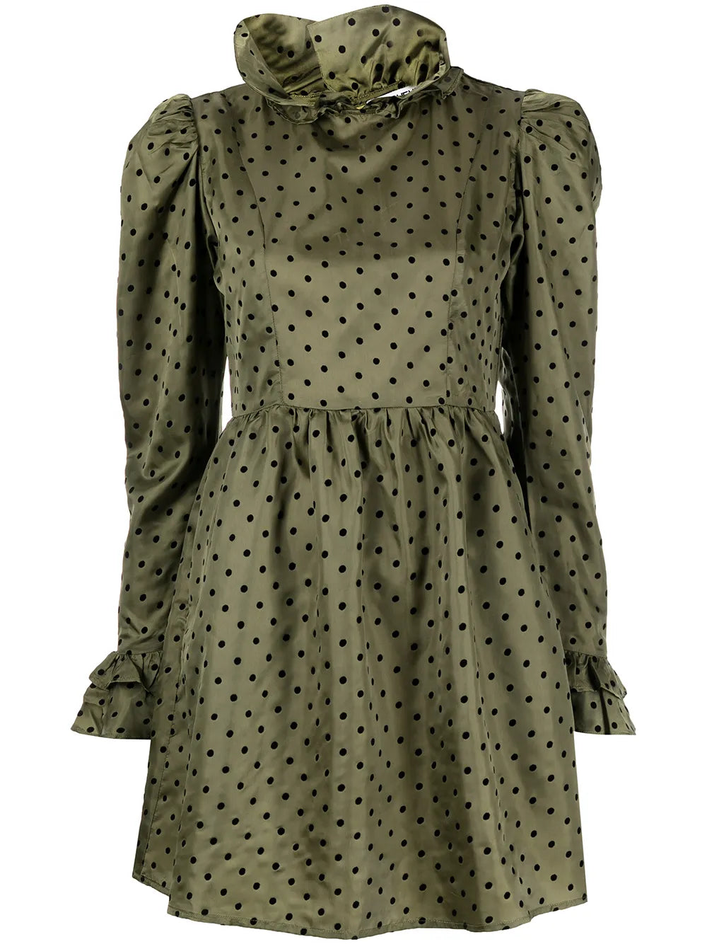 Batsheva Olivgrünes Prairie-Minikleid mit Tupfenmuster