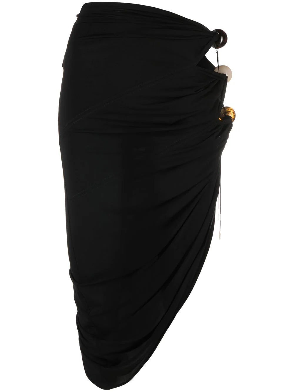 JACQUEMUS La Jupe Black Perola Bead Detail Cut Out Sides Asymmetric Skirt - House Of Huntington