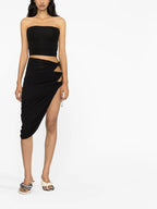JACQUEMUS La Jupe Black Perola Bead Detail Cut Out Sides Asymmetric Skirt - House Of Huntington