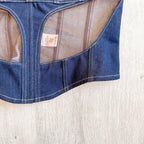 MUGLER Denim Cut-Out Detail Square Neck Corset Top