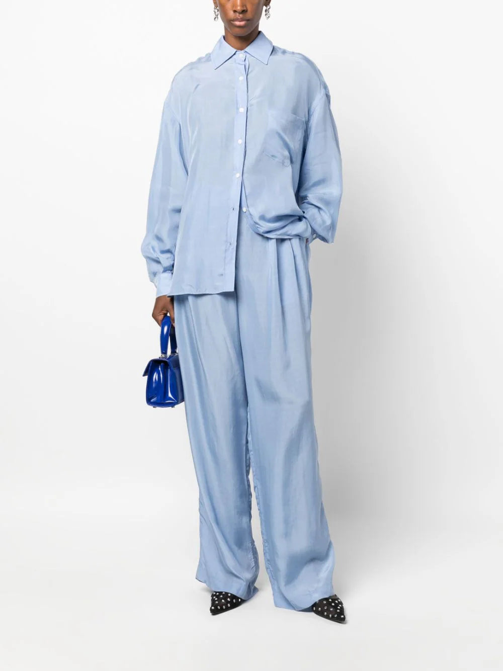 The Frankie Shop Blue Georgia Poplin Oversized Suiting Shirt - House Of Huntington