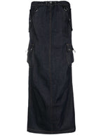 COPERNI Cargo Denim Dark Wash Logo Patch Pocket Detail Maxi Skirt - House Of Huntington