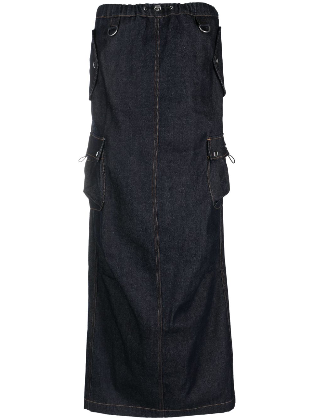 COPERNI Cargo Denim Dark Wash Logo Patch Pocket Detail Maxi Skirt - House Of Huntington