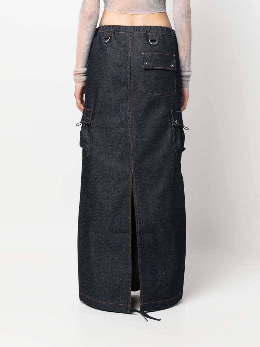 COPERNI Cargo Denim Dark Wash Logo Patch Pocket Detail Maxi Skirt - House Of Huntington
