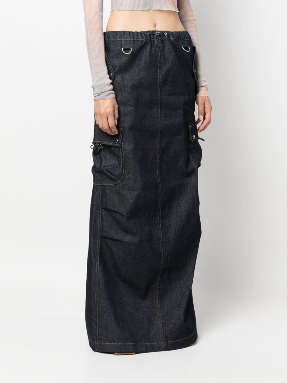 COPERNI Cargo Denim Dark Wash Logo Patch Pocket Detail Maxi Skirt - House Of Huntington