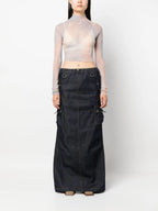 COPERNI Cargo Denim Dark Wash Logo Patch Pocket Detail Maxi Skirt - House Of Huntington