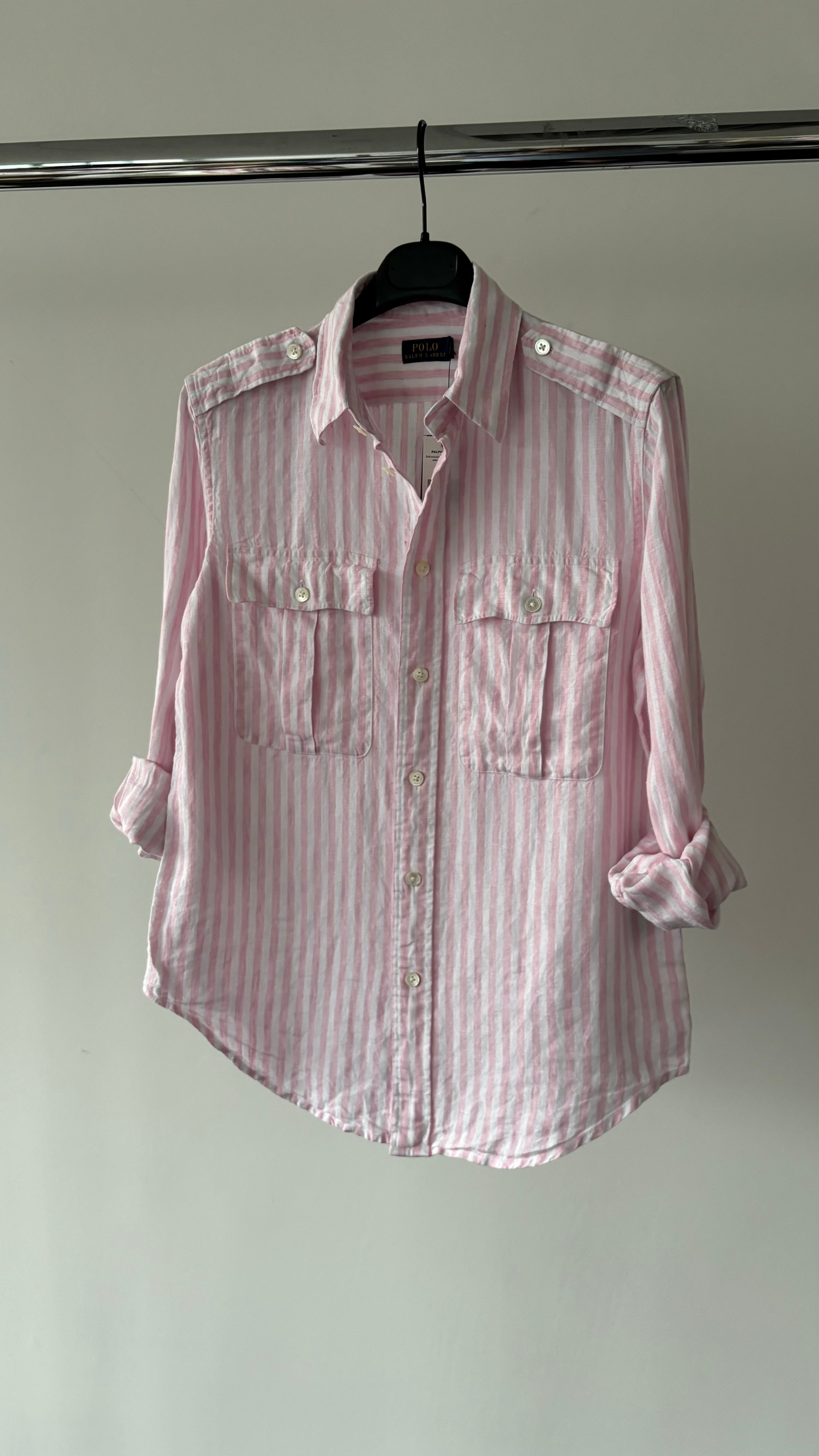 POLO RALPH LAUREN Pink Striped Linen Summer Button-Up Shirt