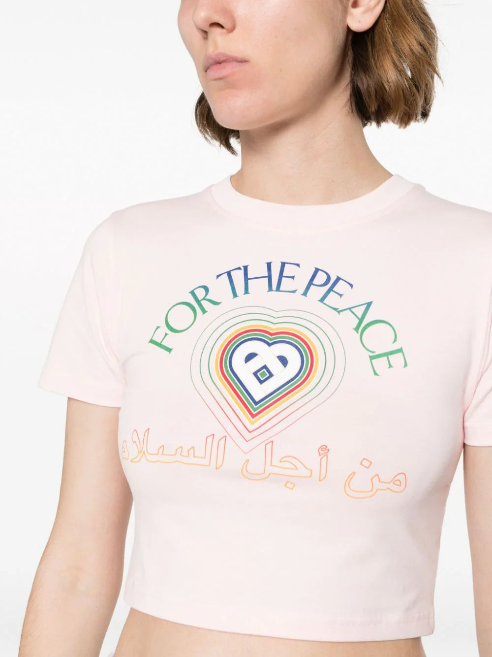 CASABLANCA Pink For The Peace Arabic Cropped Cotton T-shirt - House Of Huntington