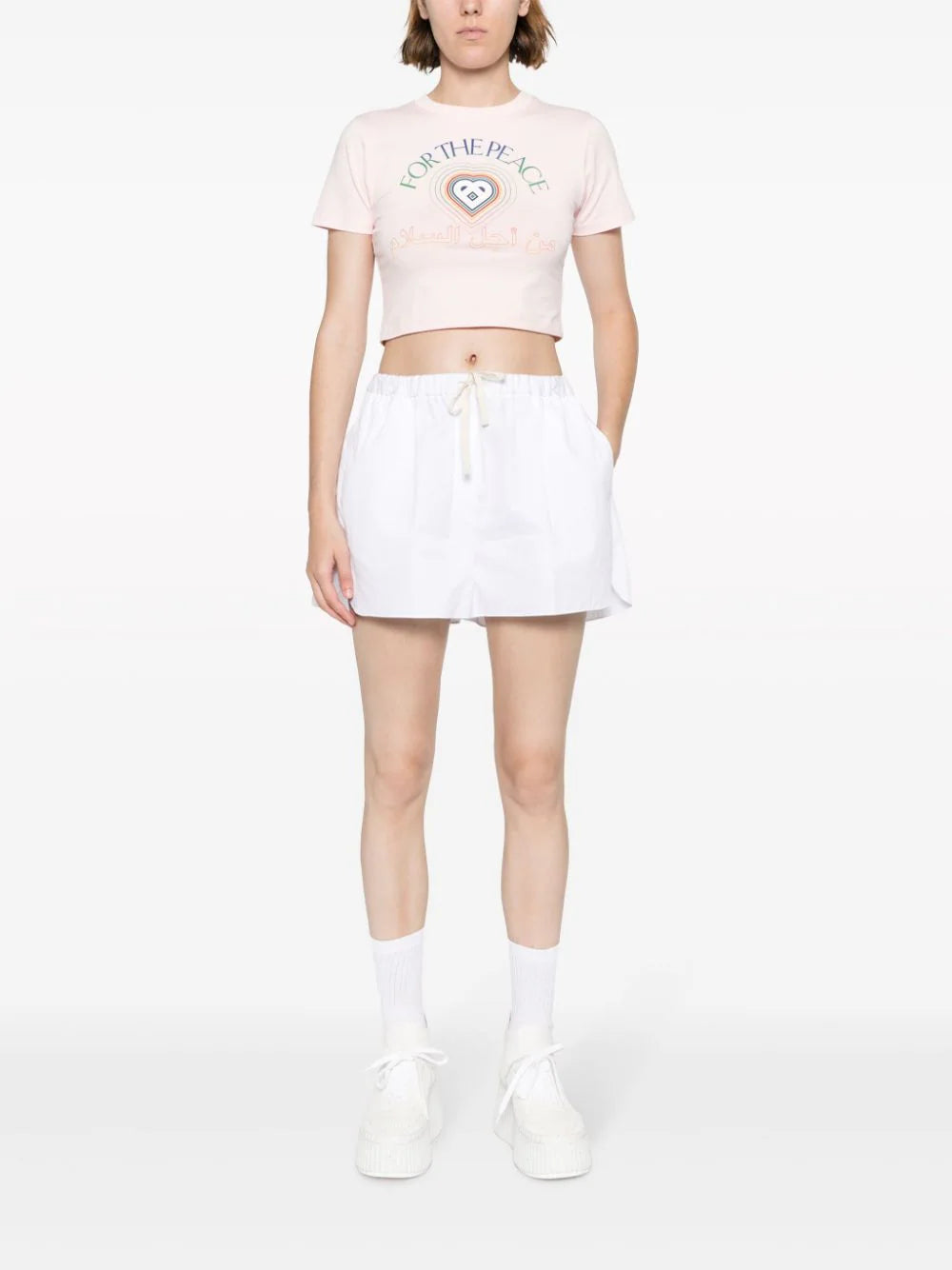 CASABLANCA Pink For The Peace Arabic Cropped Cotton T-shirt - House Of Huntington