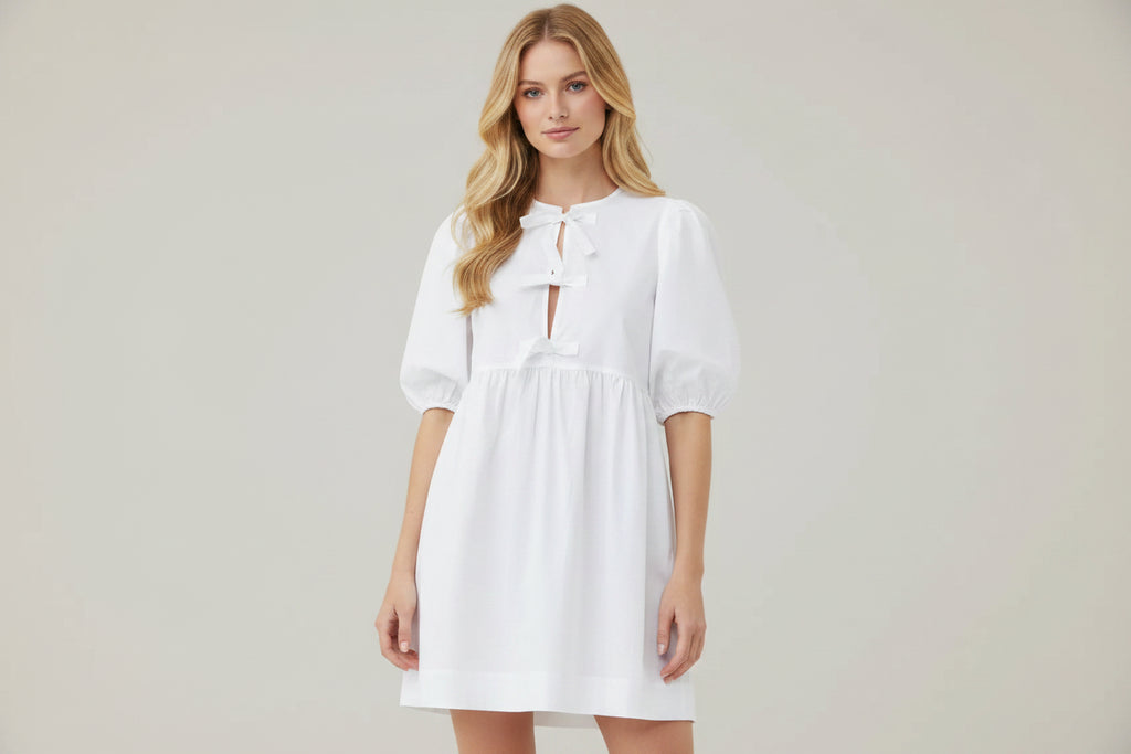 Ganni White Poplin Tie-Front Mini Dress