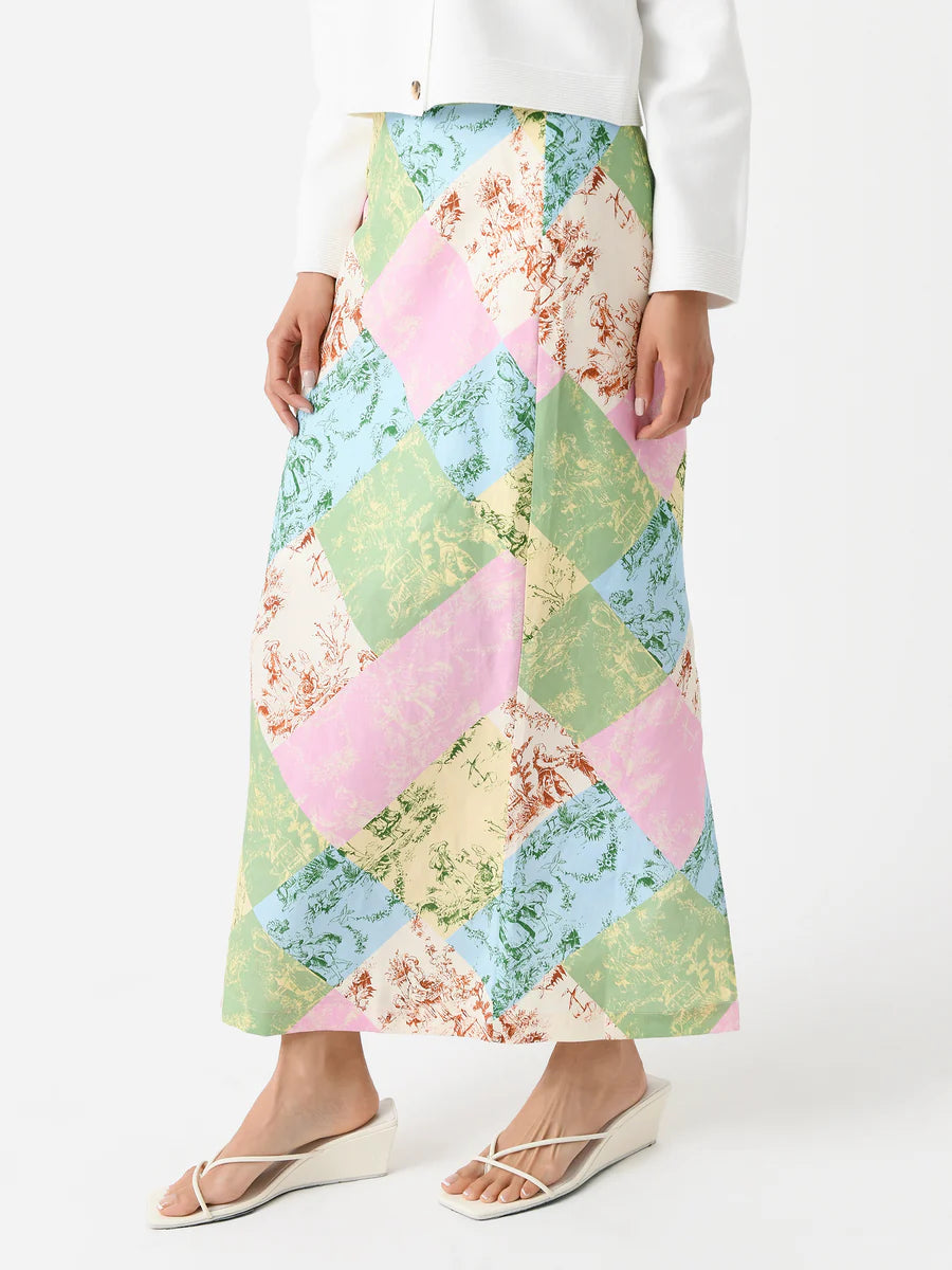 Kitri Floral Colorful Patchwork 90s Style Skirt